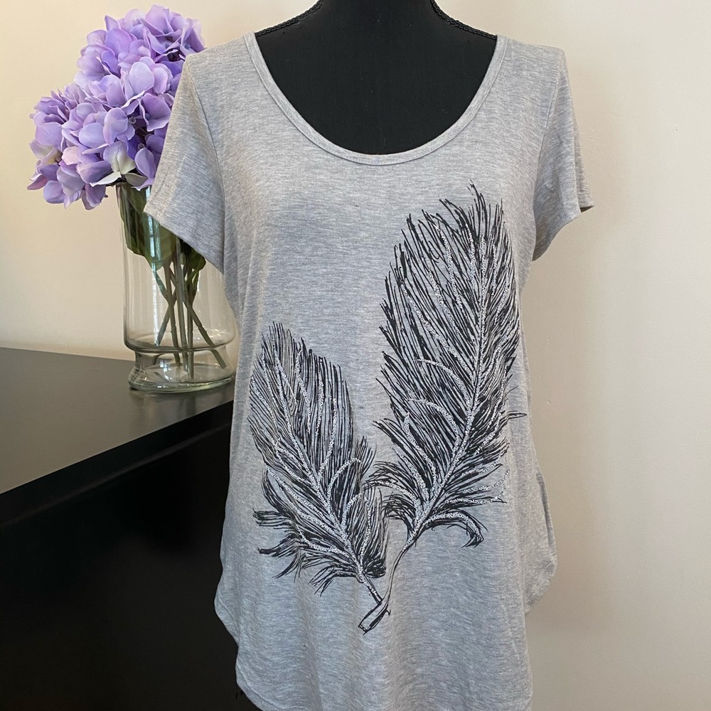 Women’s Maurices Gray Beaded Feather Tunic Tee